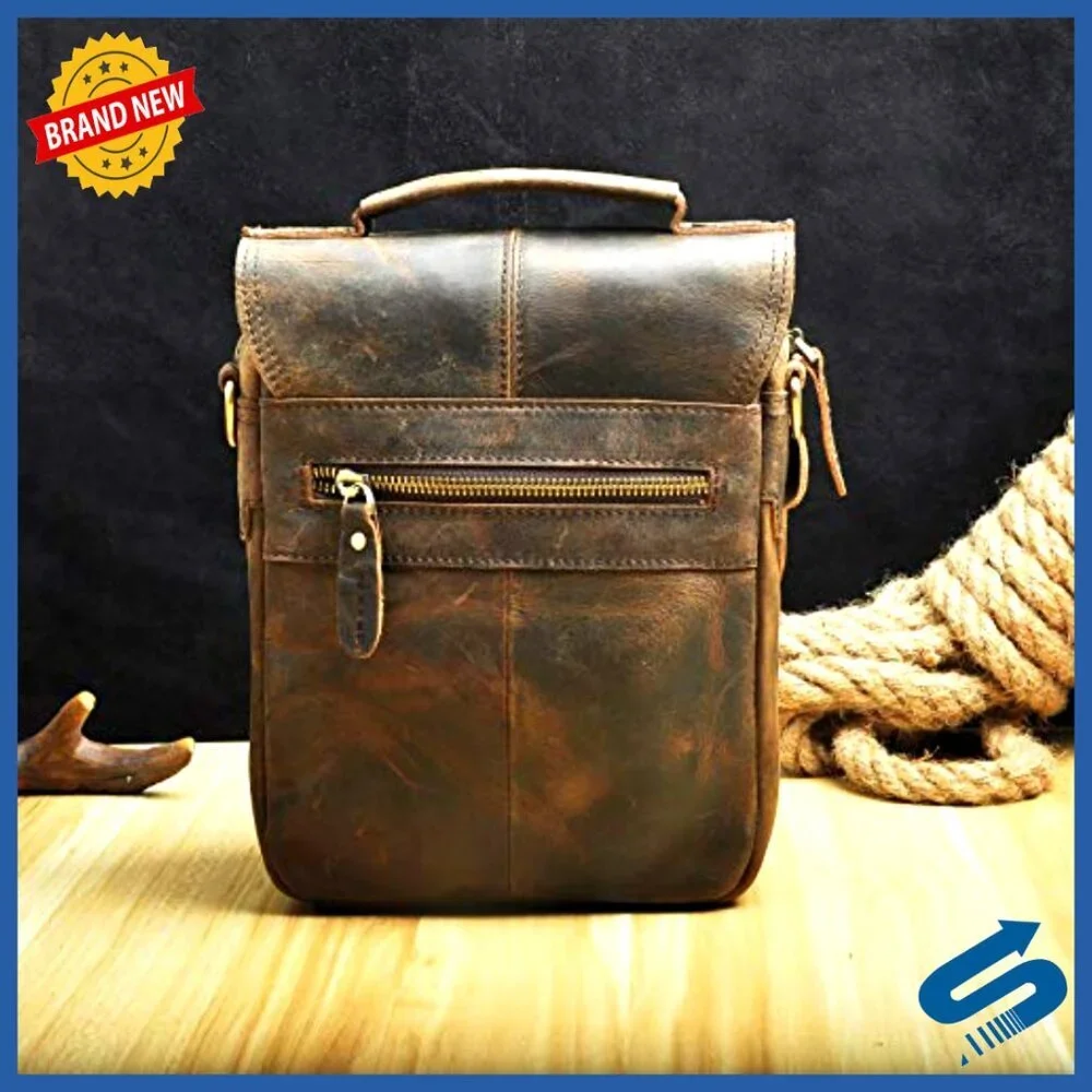 Genuine Leather Messenger Bag with Adjustable Strap, Fits Tablet
